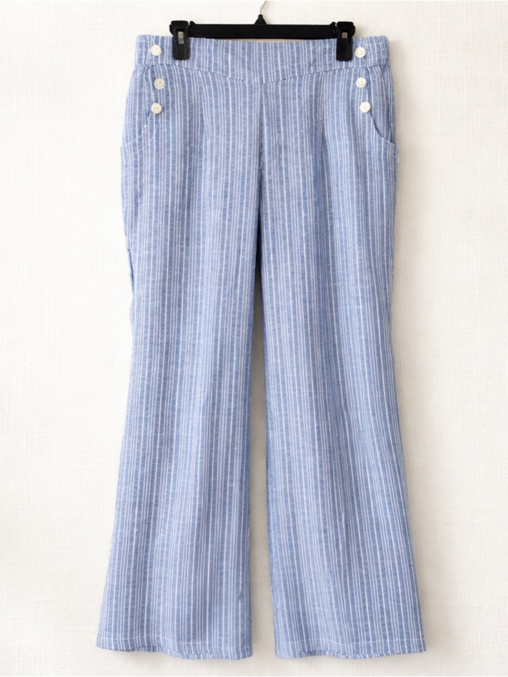 NWT Land n Sea Blue Stripe Linen Blend Wide Leg Pants L